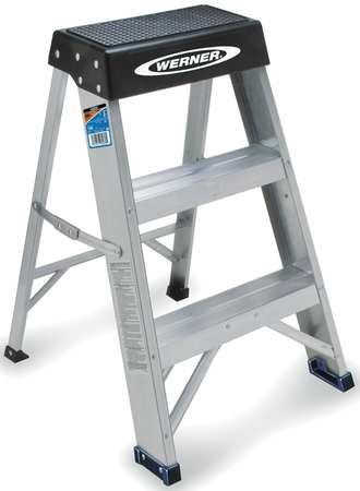 American Ladders & Scaffolds, 2 Steps, Aluminum Step Stool, 300 lb. Load Capacity, Silver/Black 150B