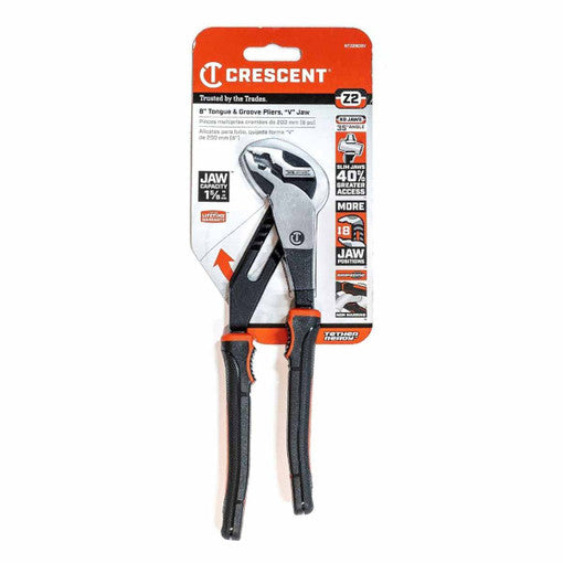 American Ladders & Scaffolds, CRESCENT RTZ28CGV 8" Z2 K9™ V-JAW DUAL MATERIAL TONGUE AND GROOVE PLIERS
