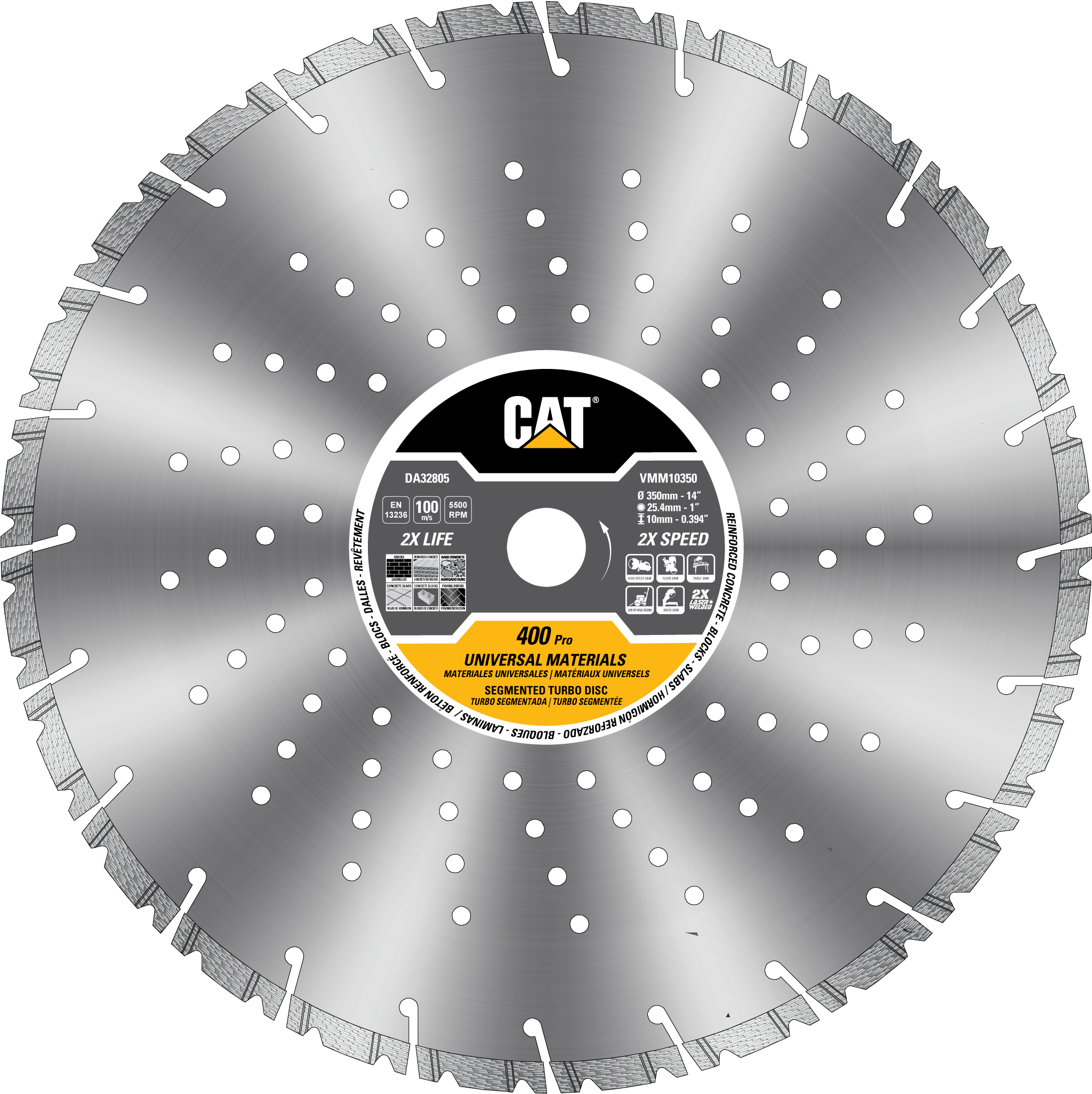 Caterpillar, Cat® 400 Pro 10mm Laser Welded Hard & Multi Materials Diamond Blade 14" - 350mm