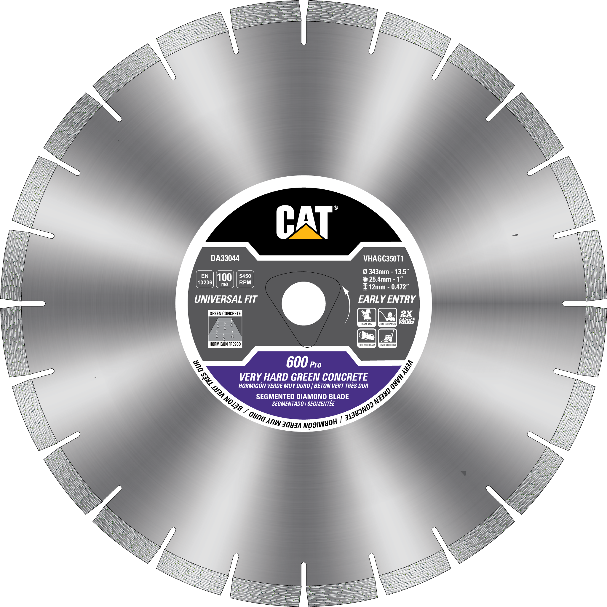 Caterpillar, Cat® 600 Pro Early Entry HARD Aggregate Silent Green Concrete Diamond Blade 6 3/8" - 162mm PURPLE