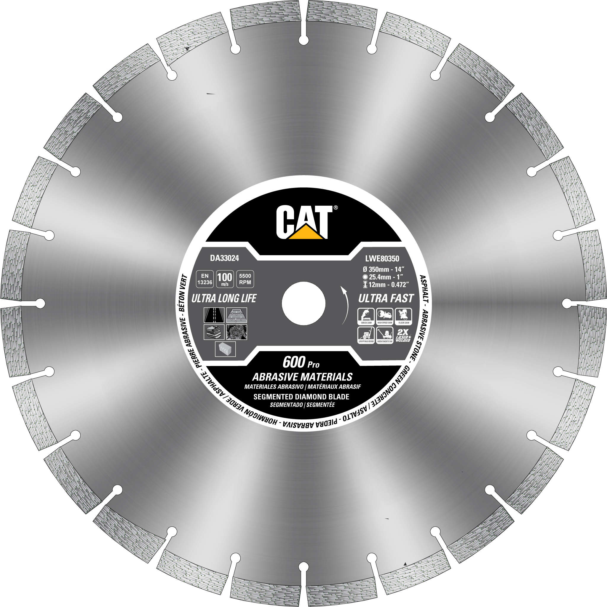 Caterpillar, Cat® 600 Pro Segmented Laser Welded Asphalt Diamond Blade 14" - 350mm