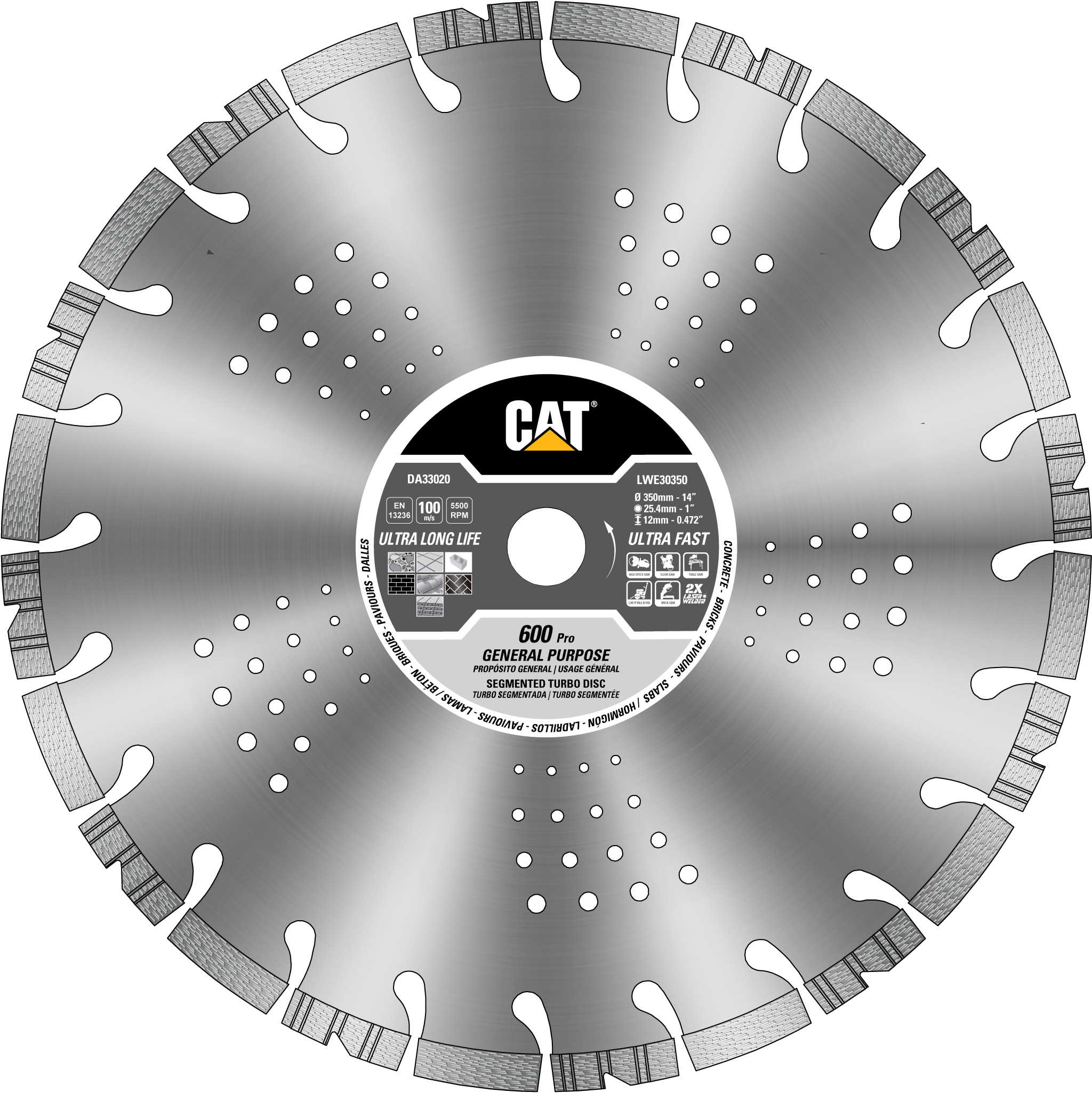 Caterpillar, Cat® 600 Pro Segmented Laser Welded General General Purpose Diamond Blade 14" - 350mm