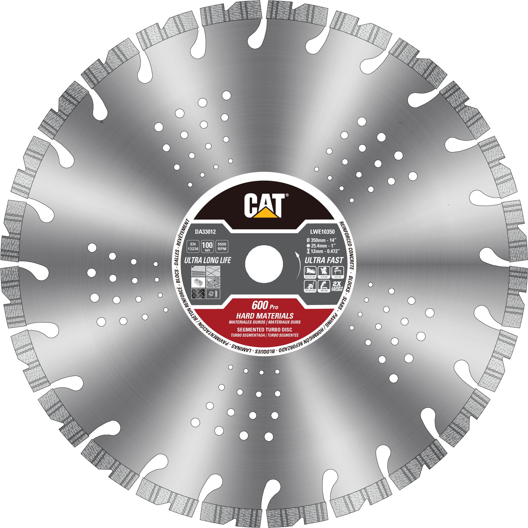 Caterpillar, Cat® 600 Pro Segmented Laser Welded Hard Materials Diamond Blade 14" - 350mm