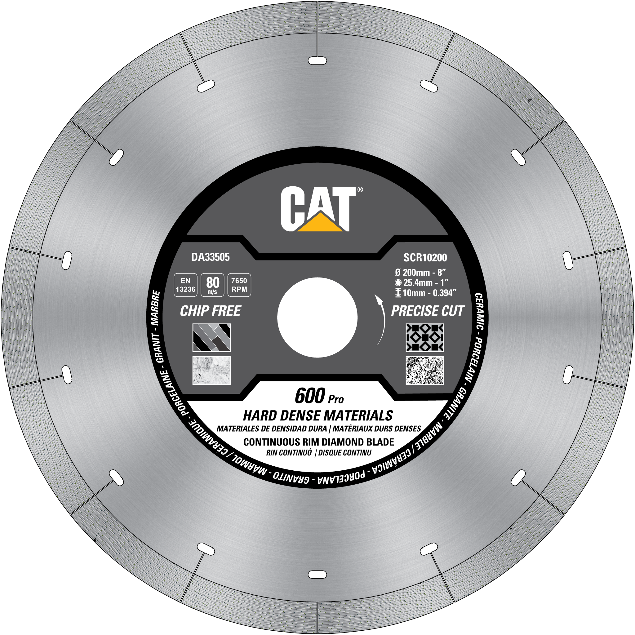 Caterpillar, Cat® 600 Pro Silent Laser Scroll Continuous Rim Porcelain Tile Diamond Blade 10" - 250mm