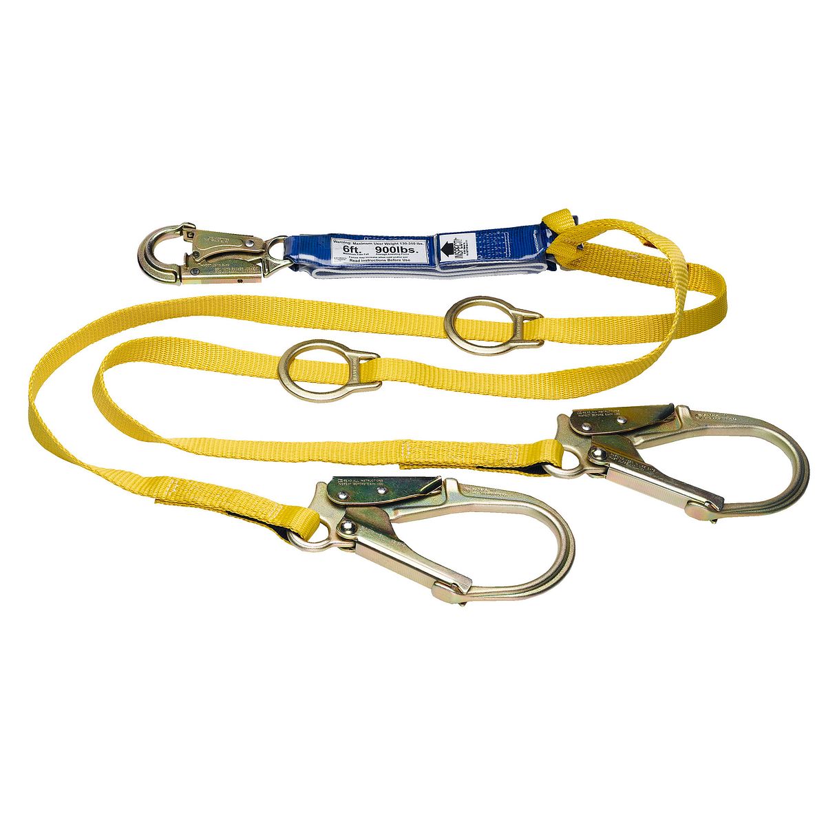 American Ladders & Scaffolds, DeCoil Twinleg Lanyard (1" web, Snaphook and Rebar Hook) - 6' w/ Tieback