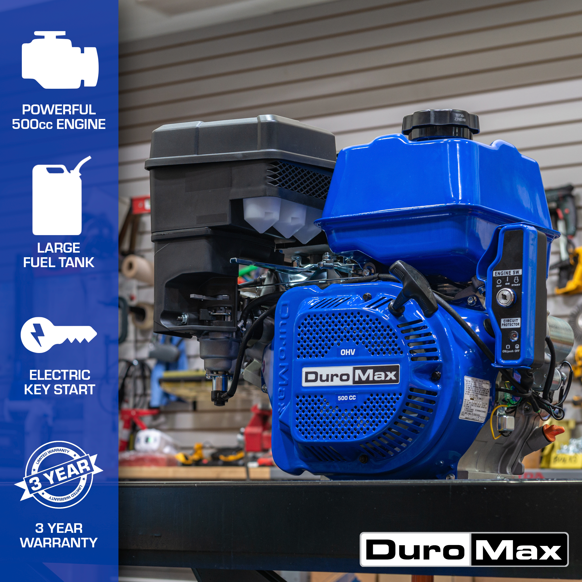 DuroMax, DuroMax XP20HPE 500cc 1-Inch Shaft Recoil/Electric Start Gasoline Engine