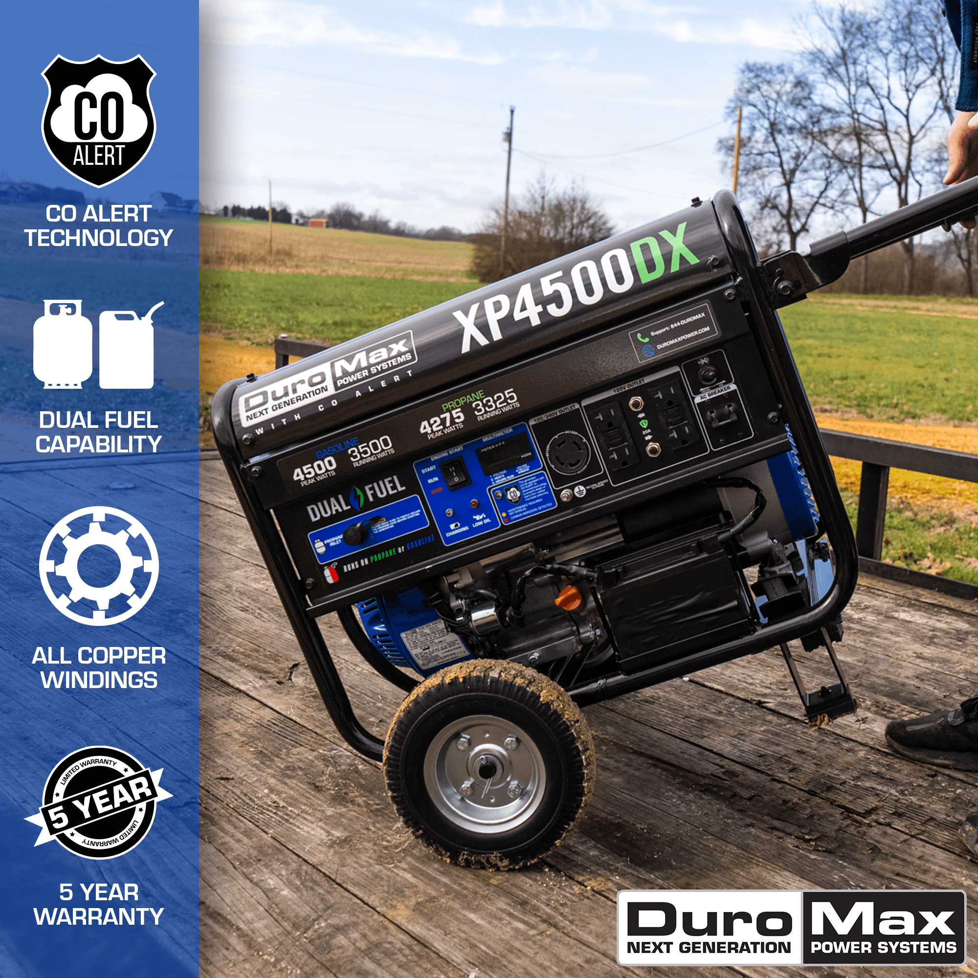 DuroMax, DuroMax XP4500DX 4,500 Watt Dual Fuel Gas Propane Portable Generator w/ CO Alert