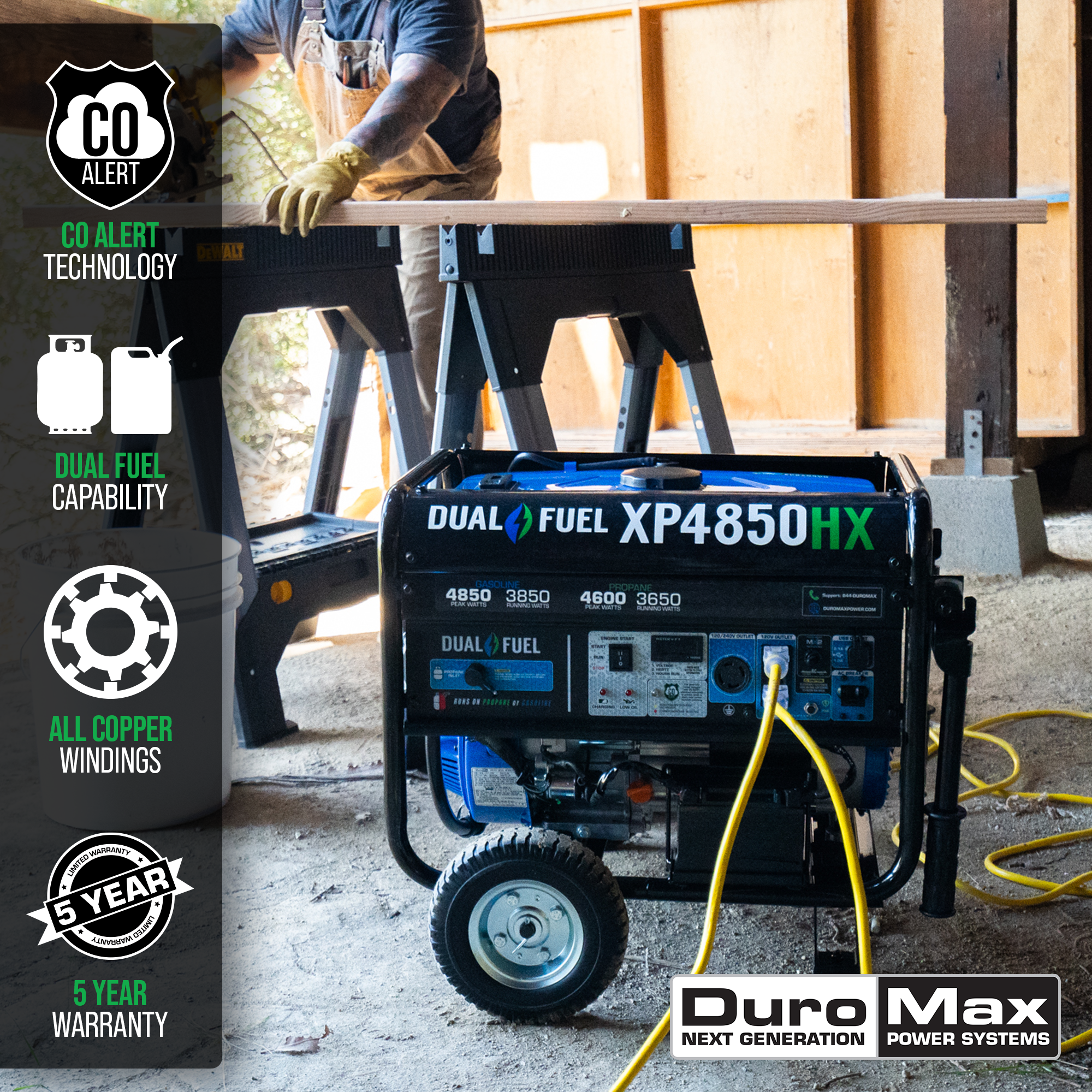 DuroMax, DuroMax XP4850HX 4,850 Watt Portable Dual Fuel Gas Propane CO Alert Generator