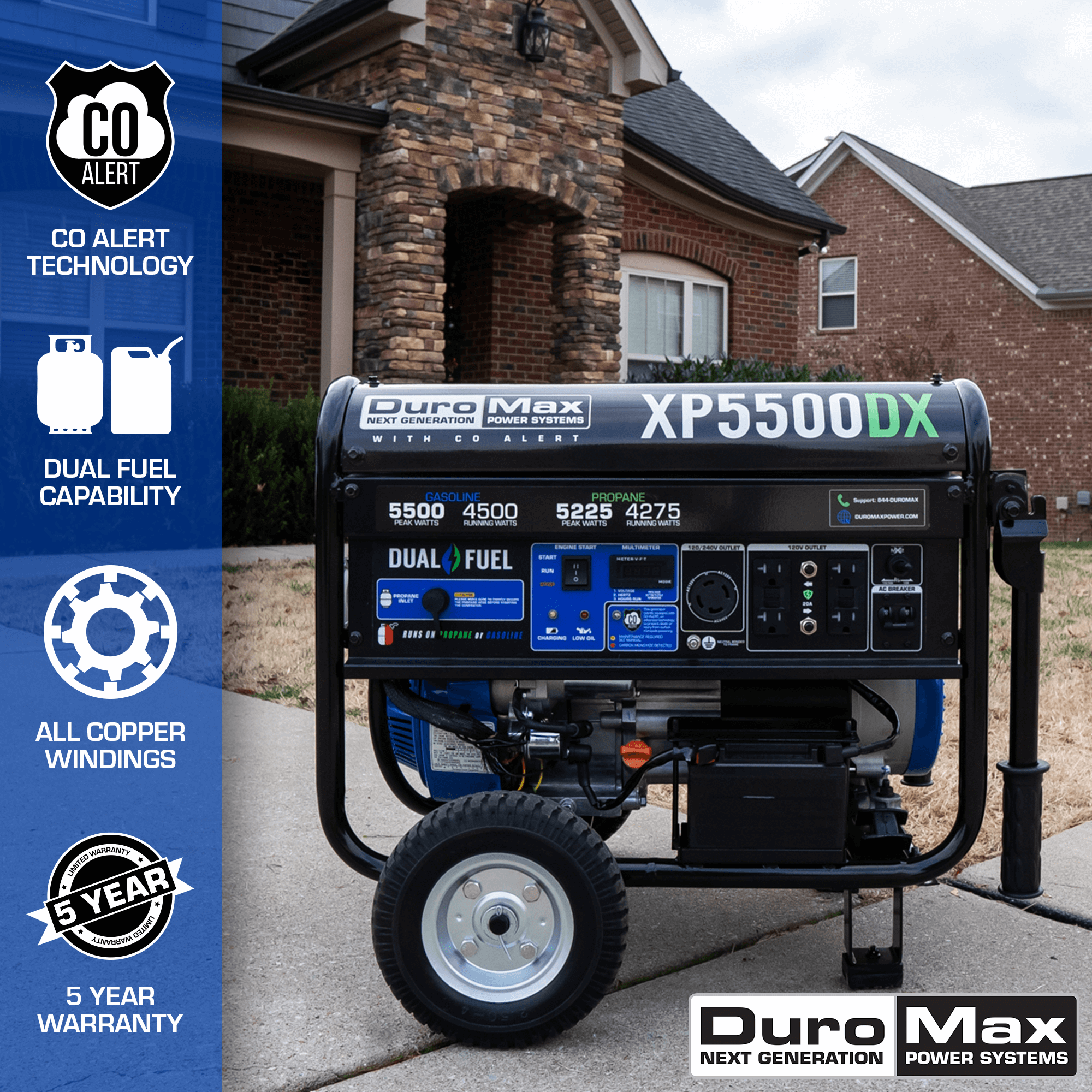 DuroMax, DuroMax XP5500DX 5,500 Watt Dual Fuel Gas Propane Portable Generator w/ CO Alert