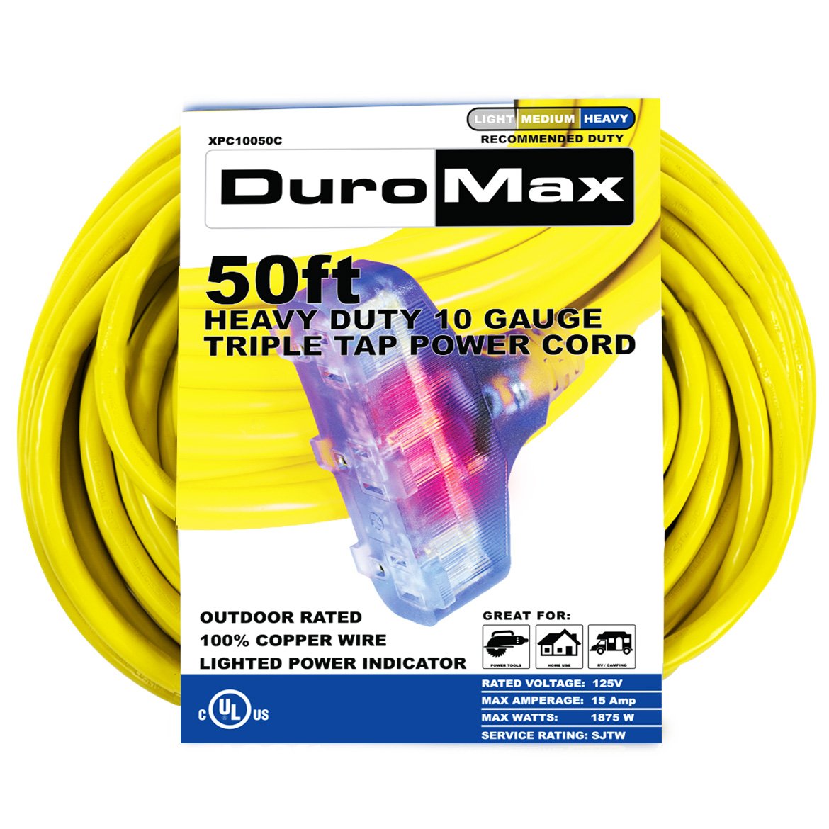 DuroMax, DuroMax XPC10050C 50-Foot 10 Gauge Triple Tap Extension Power Cord