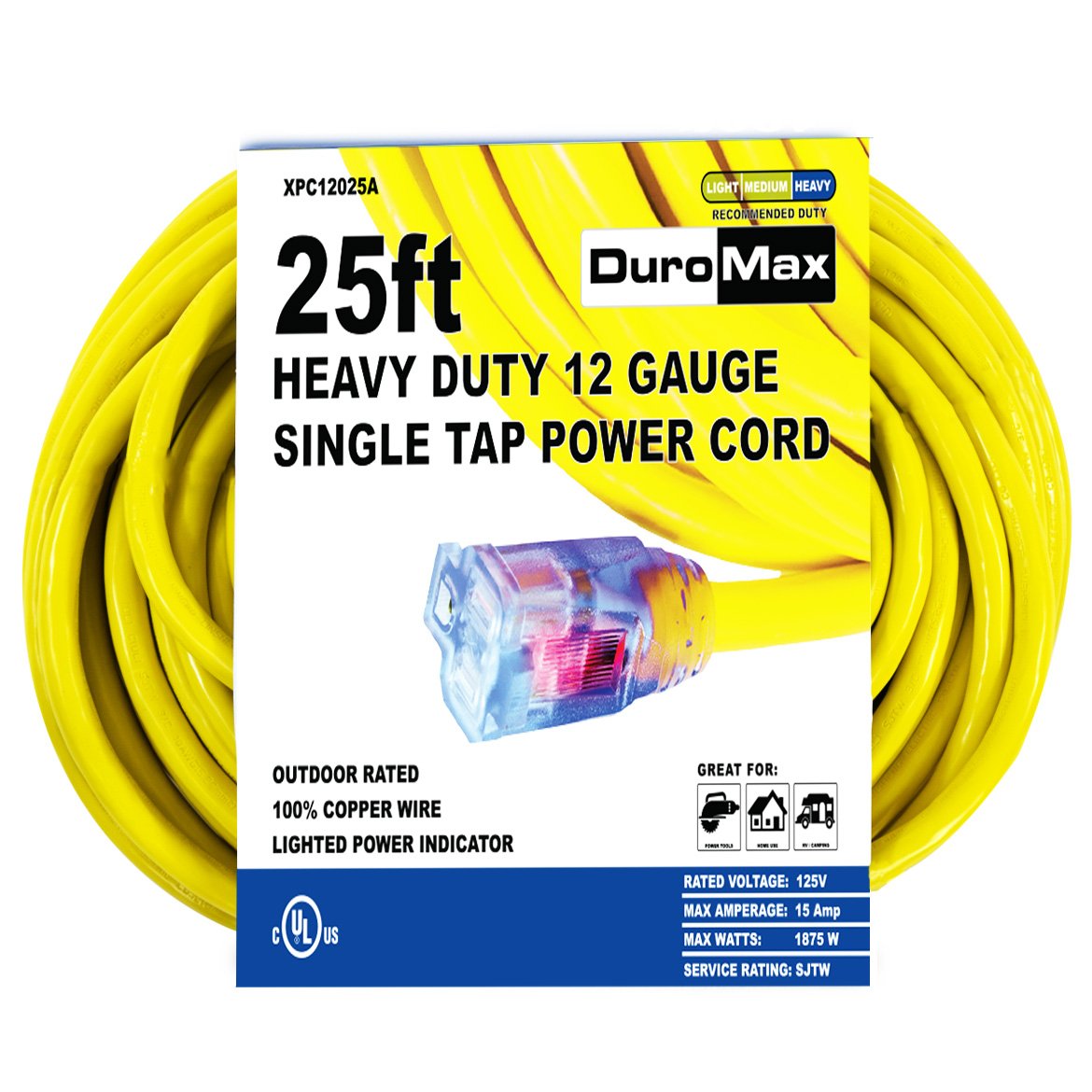 DuroMax, DuroMax XPC12025A 25 Foot 12 Gauge Single Tap Extension Power Cord