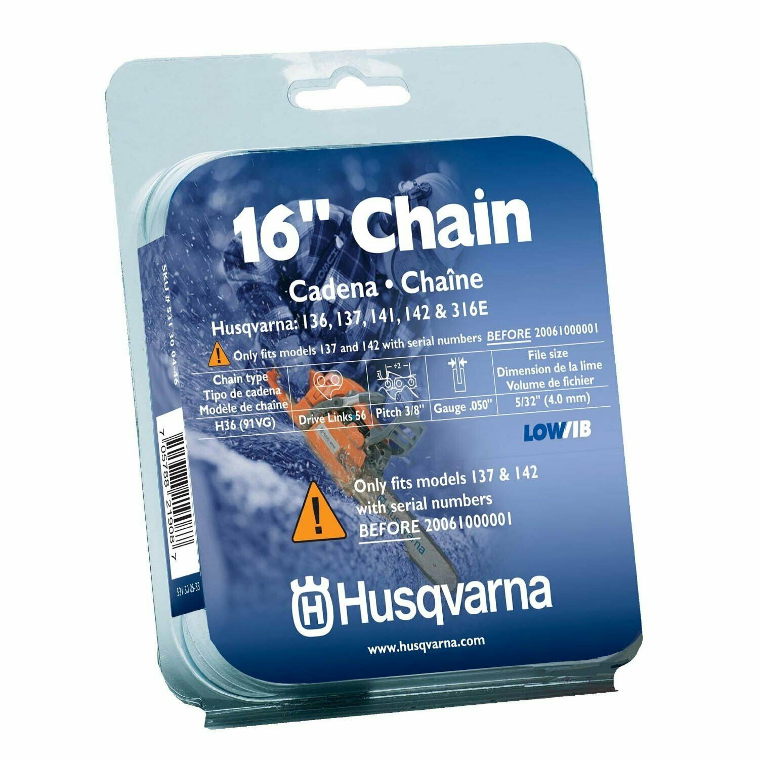 Husqvarna, Husqvarna 531300446 Genuine OEM 16-Inch H37-56 Saw Chain 3/8-Inch by .050-Inch