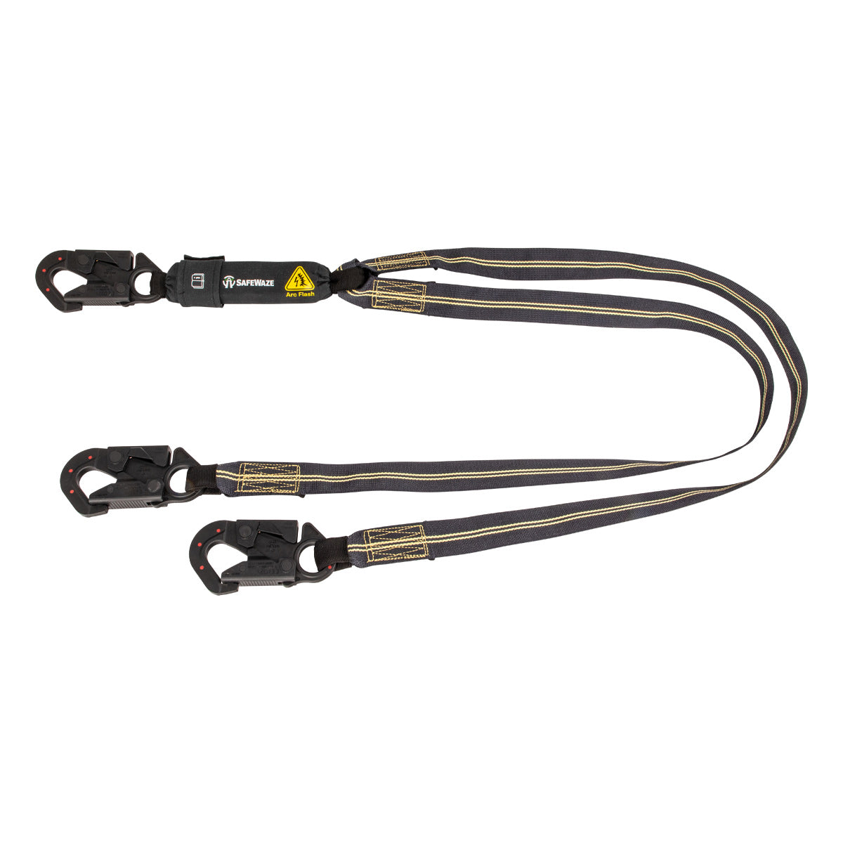 American Ladders & Scaffolds, Safewaze Arc Flash 6' Energy Absorbing Lanyard: Aramid, Dual Leg, Dielectric Snap Hooks