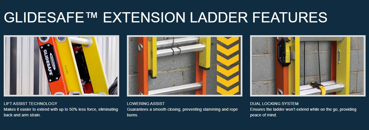 American Ladders & Scaffolds, T6200-2GS Series Type IA Fiberglass GLIDESAFE™ Tri-Rung Extension Ladders