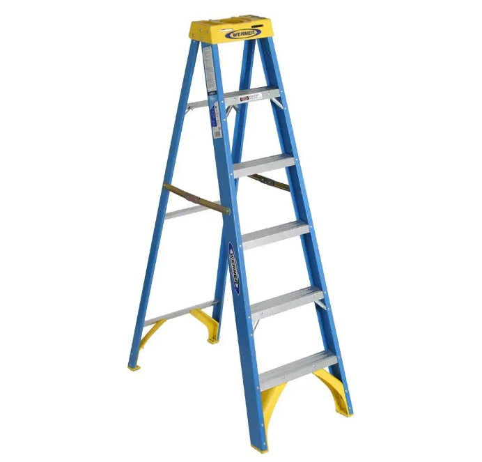 American Ladders & Scaffolds, Werner 6006 | 6 ft. Fiberglass Step Ladder (10 ft. Reach Height), 250 lbs. Load Capacity Type I Duty Rating